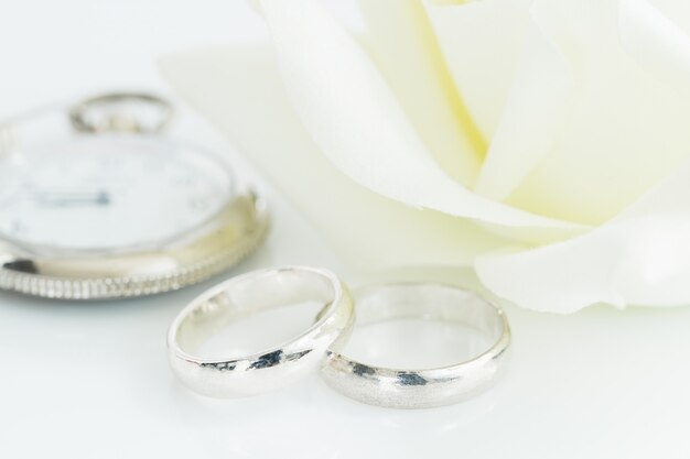 Anillos de boda en el fondo blanco