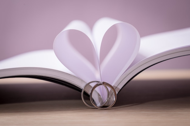 Anillos de boda con libro de amor.