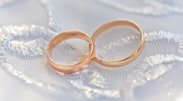 Anillos de boda en un satinado