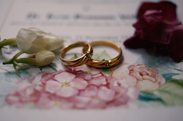 Los anillos de boda simbolizan el amor de la familia. Un par de anillos de boda simples.