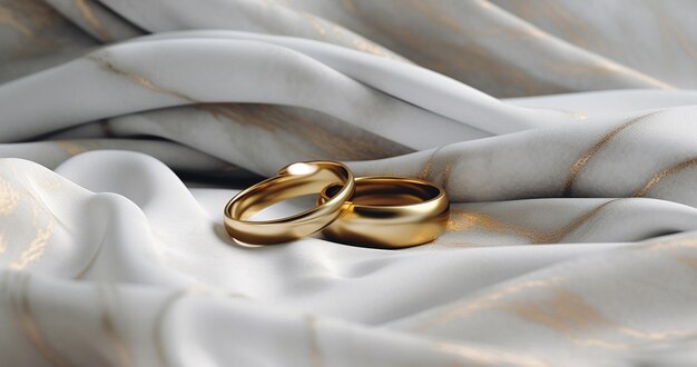 Anillos de boda sobre una almohada de satén blanco accesorios de boda primer plano enfoque selectivo IA generativa