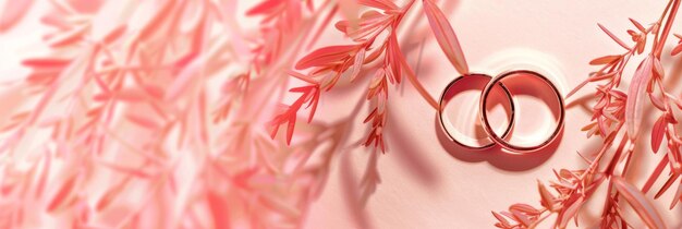 Foto anillos de boda en una tarjeta de boda en un fondo blanco diseño de frontera pancarta panorámica