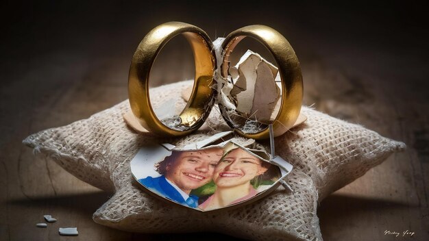 Foto anillos de bodas con el cuadro roto