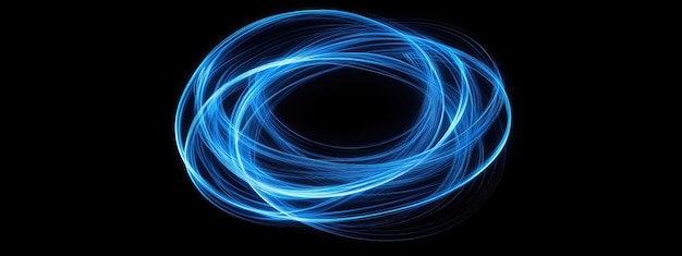 Anillos circulares brillantes azules abstractos en un fondo oscuro un concepto tecnológico futurista con datos digitales y líneas de conexión de red