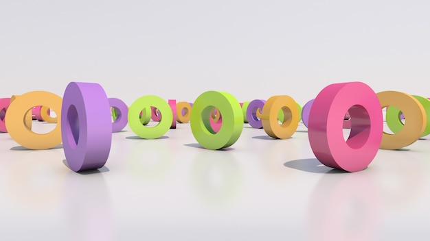 Anillos de colores brillantes, fondo blanco. Ilustración abstracta, render 3d.