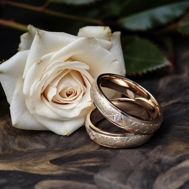 Foto anillos de compromiso de novia y novio anillo de oro con diamante