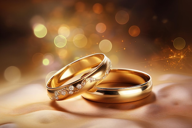 Anillos de oro en un fondo de celebración de anillo de bodas