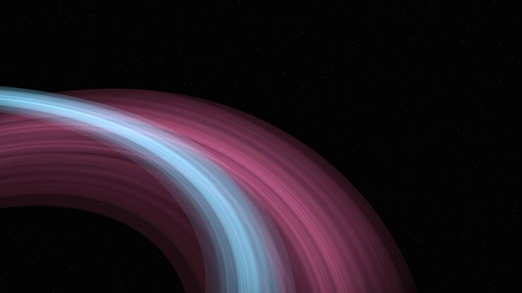 Foto anillos planetarios de doble capa de colores anormales con campo de estrellas en el fondo (representación 3d)