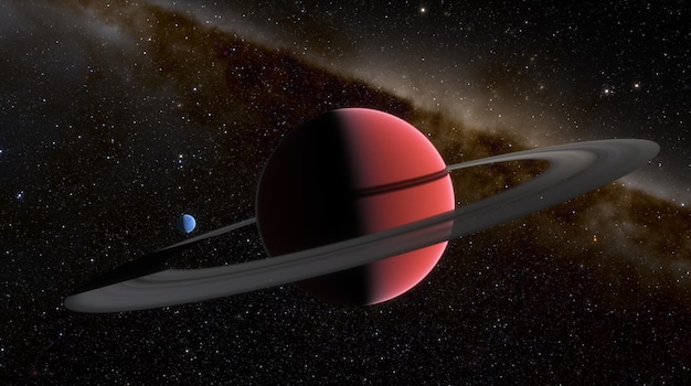 Anillos de Saturno Planeta fantástico Planeta gigante gaseoso con un anillo de asteroides alrededor de su órbita en el espacio Ciencia ficción espacial 3D Render