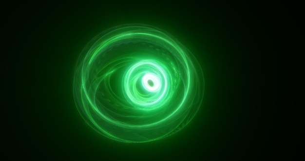Anillos verdes abstractos esferas de energía ondas mágicas de círculos de humo y líneas brillantes