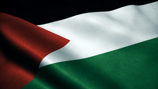 Animação 3D da bandeira da Palestina. Realista Palestina bandeira balançando no vento.