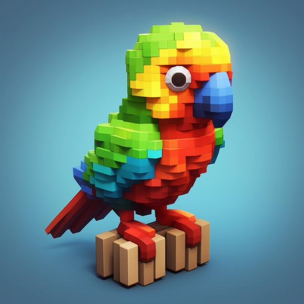Foto animação colorida de papagaio voxel art encontra minecraft pixel art