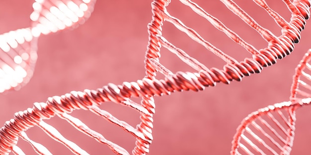 Animação D de fios de DNA sobre fundo rosa