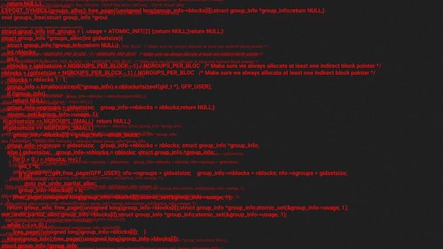 Foto animação de conceito de hacker de codificação de tela vermelha com falha erro de digitação de código de programação