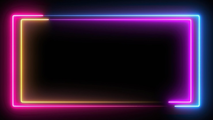 Foto animação de cor gerada por computador renderização 3d caixa de néon de cores azuis e rosa em um fundo preto