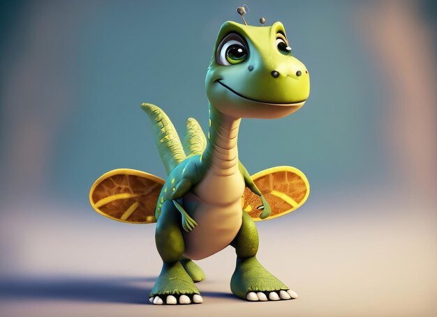 Animação de desenho animado dinossauro bebê antropomórfico 3D Rendering Modelo de personagem AI gerado