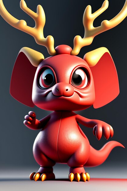 Animação de desenho animado Dragão Chinês Bebê Antropomórfico Renderização 3D Personagem Modelo Figura Produto