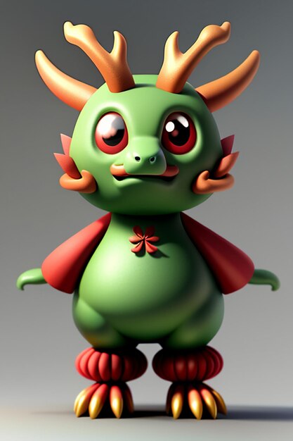 Animação de desenho animado Dragão Chinês Bebê Antropomórfico Renderização 3D Personagem Modelo Figura Produto