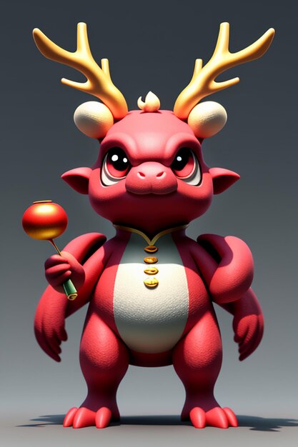 Animação de desenho animado Dragão Chinês Bebê Antropomórfico Renderização 3D Personagem Modelo Figura Produto