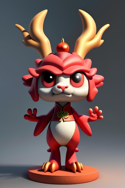 Animação de desenho animado Dragão Chinês Bebê Antropomórfico Renderização 3D Personagem Modelo Figura Produto