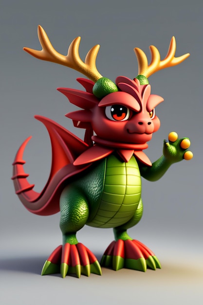 Foto animação de desenho animado dragão chinês bebê antropomórfico renderização 3d personagem modelo figura produto