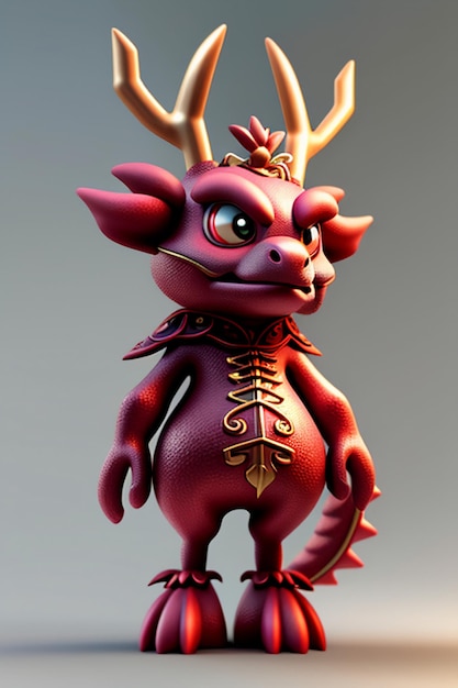 Animação de desenho animado Dragão Chinês Bebê Antropomórfico Renderização 3D Personagem Modelo Figura Produto