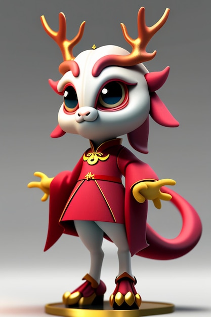 Animação de desenho animado Dragão Chinês Bebê Antropomórfico Renderização 3D Personagem Modelo Figura Produto