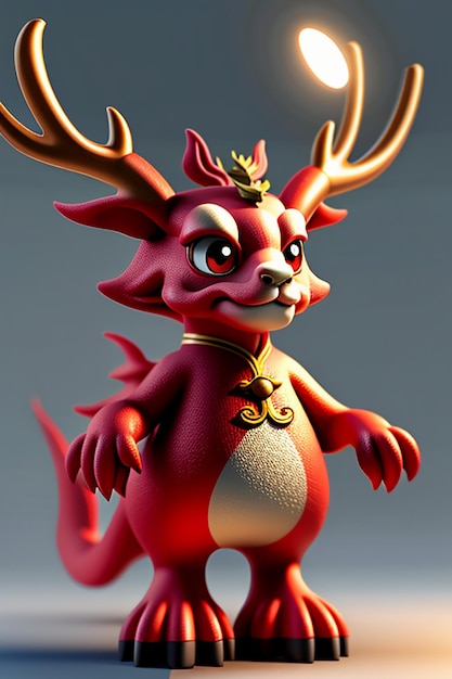 Animação de desenho animado Dragão Chinês Bebê Antropomórfico Renderização 3D Personagem Modelo Figura Produto