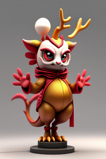 Animação de desenho animado Dragão Chinês Bebê Antropomórfico Renderização 3D Personagem Modelo Figura Produto