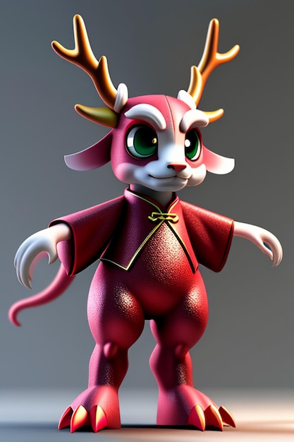 Animação de desenho animado Dragão Chinês Bebê Antropomórfico Renderização 3D Personagem Modelo Figura Produto