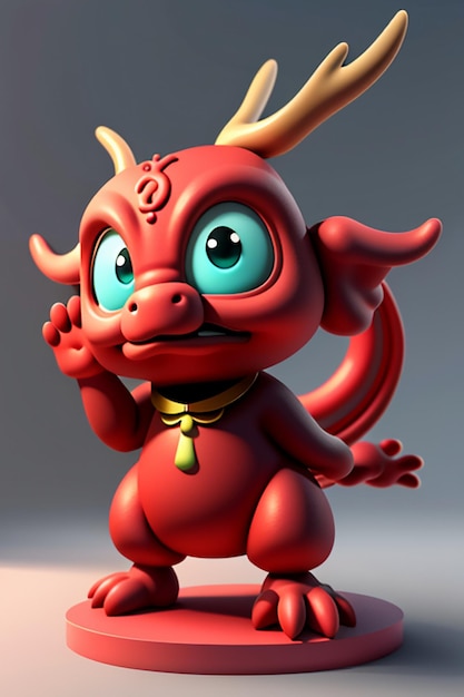 Animação de desenho animado Dragão Chinês Bebê Antropomórfico Renderização 3D Personagem Modelo Figura Produto