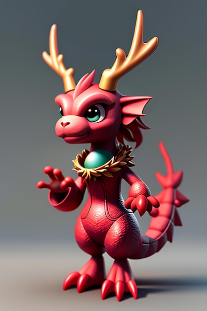 Animação de desenho animado Dragão Chinês Bebê Antropomórfico Renderização 3D Personagem Modelo Figura Produto