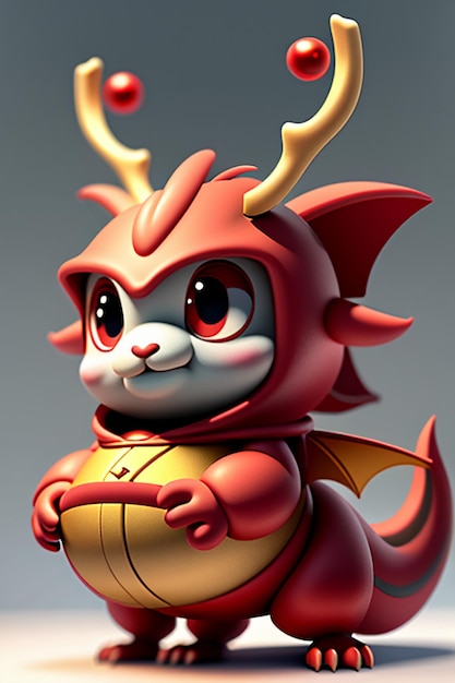 Foto animação de desenho animado dragão chinês bebê antropomórfico renderização 3d personagem modelo figura produto