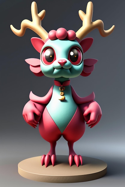 Animação de desenho animado Dragão Chinês Bebê Antropomórfico Renderização 3D Personagem Modelo Figura Produto