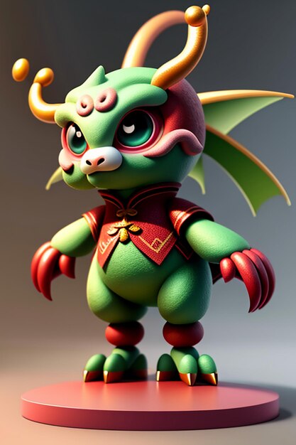 Animação de desenho animado Dragão Chinês Bebê Antropomórfico Renderização 3D Personagem Modelo Figura Produto