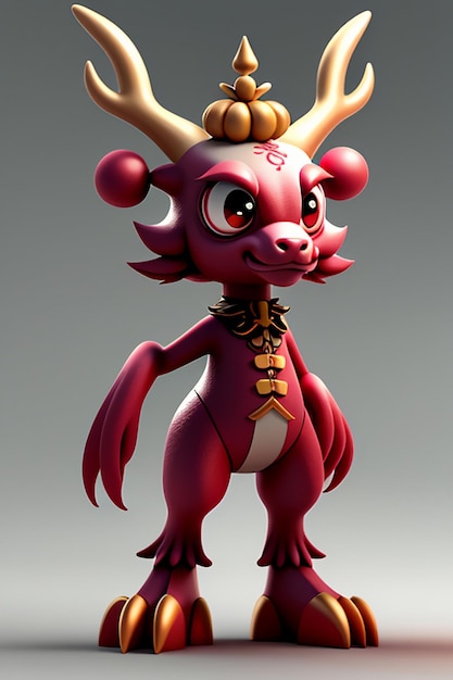 Animação de desenho animado Dragão Chinês Bebê Antropomórfico Renderização 3D Personagem Modelo Figura Produto