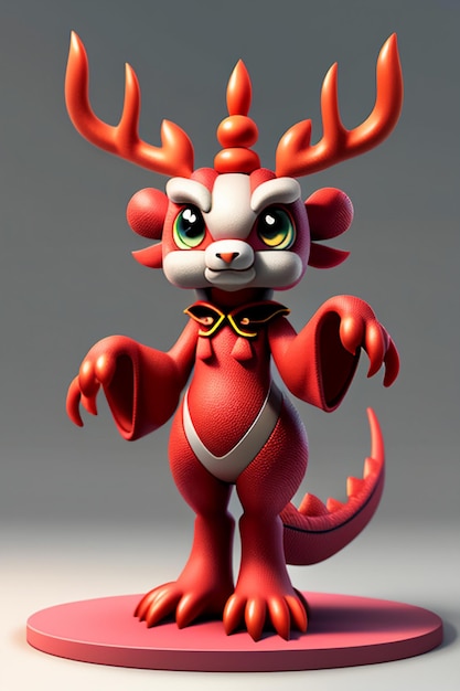 Animação de desenho animado Dragão Chinês Bebê Antropomórfico Renderização 3D Personagem Modelo Figura Produto