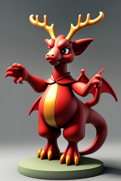 Animação de desenho animado Dragão Chinês Bebê Antropomórfico Renderização 3D Personagem Modelo Figura Produto