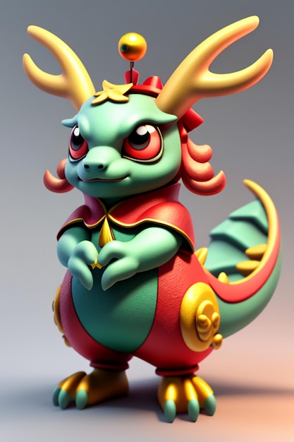 Animação de desenho animado Dragão Chinês Bebê Antropomórfico Renderização 3D Personagem Modelo Figura Produto