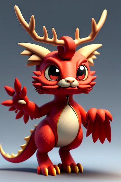 Animação de desenho animado Dragão Chinês Bebê Antropomórfico Renderização 3D Personagem Modelo Figura Produto