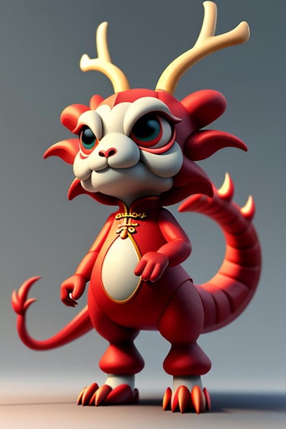 Animação de desenho animado Dragão Chinês Bebê Antropomórfico Renderização 3D Personagem Modelo Figura Produto