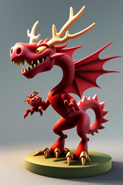 Animação de desenho animado Dragão Chinês Bebê Antropomórfico Renderização 3D Personagem Modelo Figura Produto