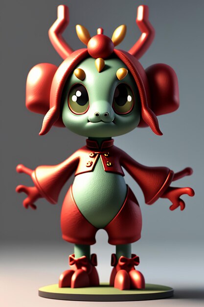 Animação de desenho animado Dragão Chinês Bebê Antropomórfico Renderização 3D Personagem Modelo Figura Produto