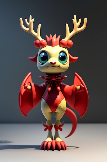 Animação de desenho animado Dragão Chinês Bebê Antropomórfico Renderização 3D Personagem Modelo Figura Produto