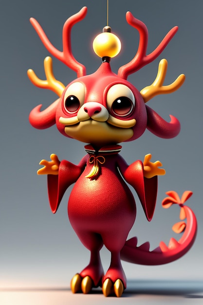 Animação de desenho animado Dragão Chinês Bebê Antropomórfico Renderização 3D Personagem Modelo Figura Produto