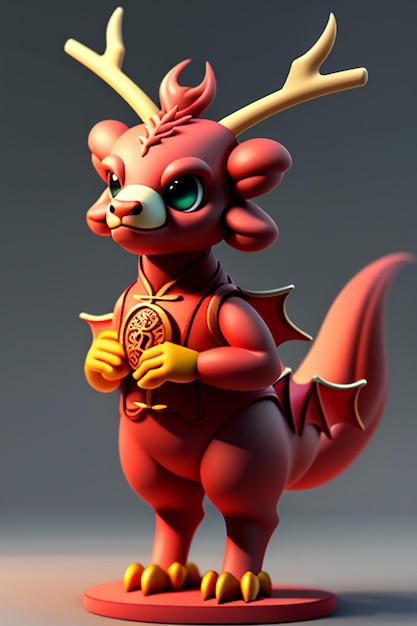 Animação de desenho animado Dragão Chinês Bebê Antropomórfico Renderização 3D Personagem Modelo Figura Produto