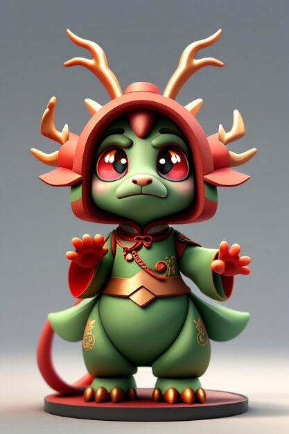 Animação de desenho animado Dragão Chinês Bebê Antropomórfico Renderização 3D Personagem Modelo Figura Produto