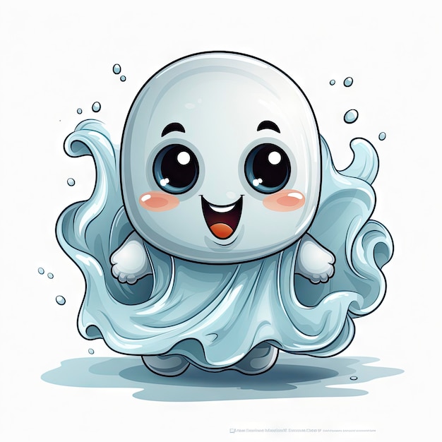 Animação de Halloween kawaii figura fantasma agarrando doces pequeno fantasma autônomo com um sorriso genial ansioso para distribuir doces e transmitir alegria durante as festividades trickortreat