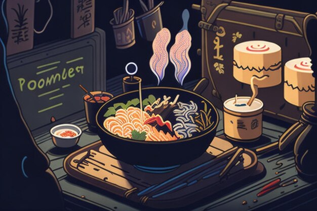 animação de macarrão ramen uma comida típica japonesa asiática