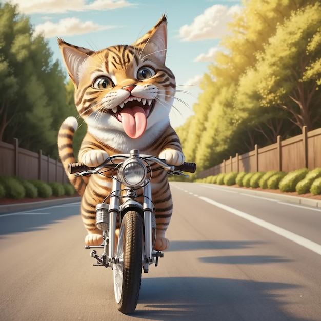 Animação fofa e adorável de gato andando de bicicleta Generative AI